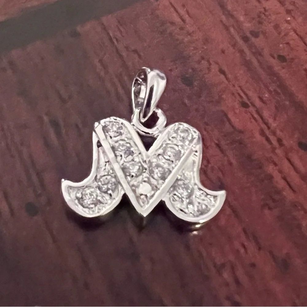 Sterling Silver Initial M Pendant with CZ Crystals